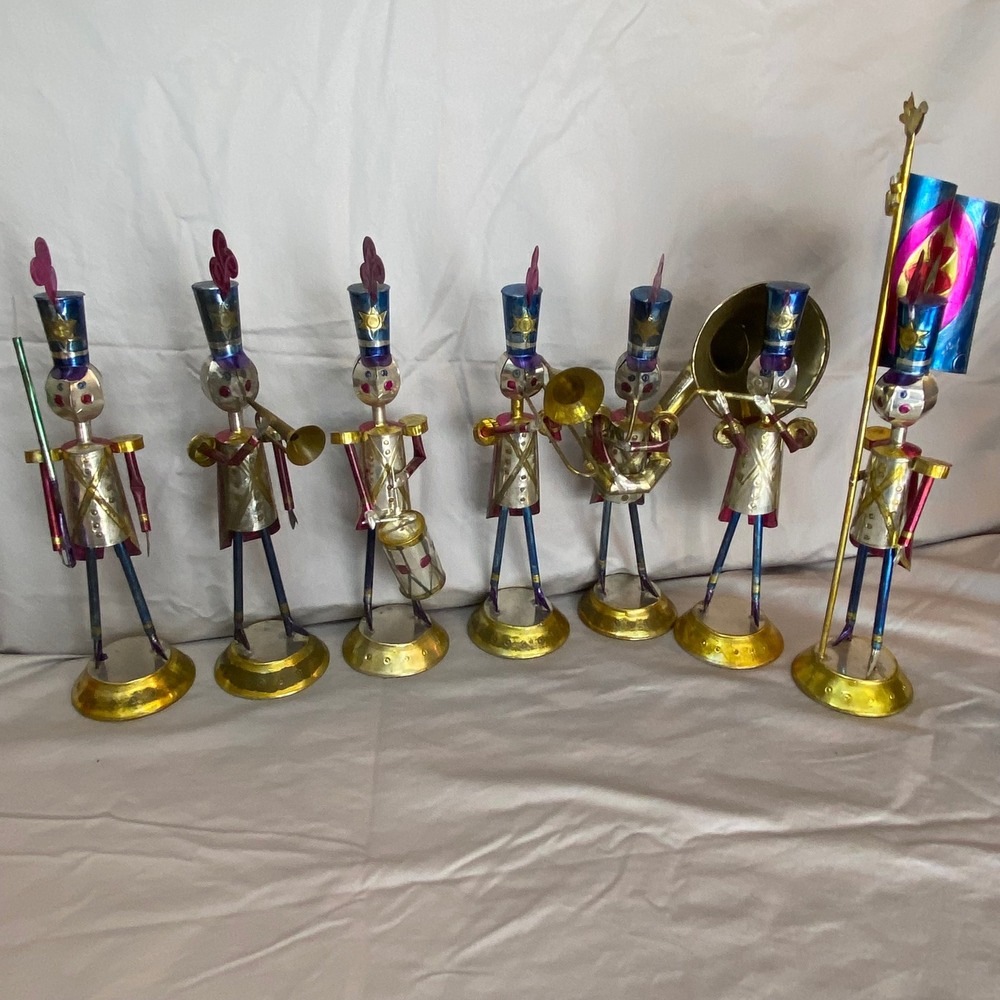 Vintage 1964 Austen Display Inc Tin Toy Soldier Band‎ Set 7 Piece Mexico